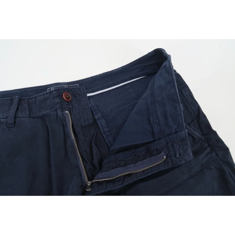 Abercrombie & Fitch Chino Shorts Mens 36 Navy Blue Linen Blend Flat Front 7